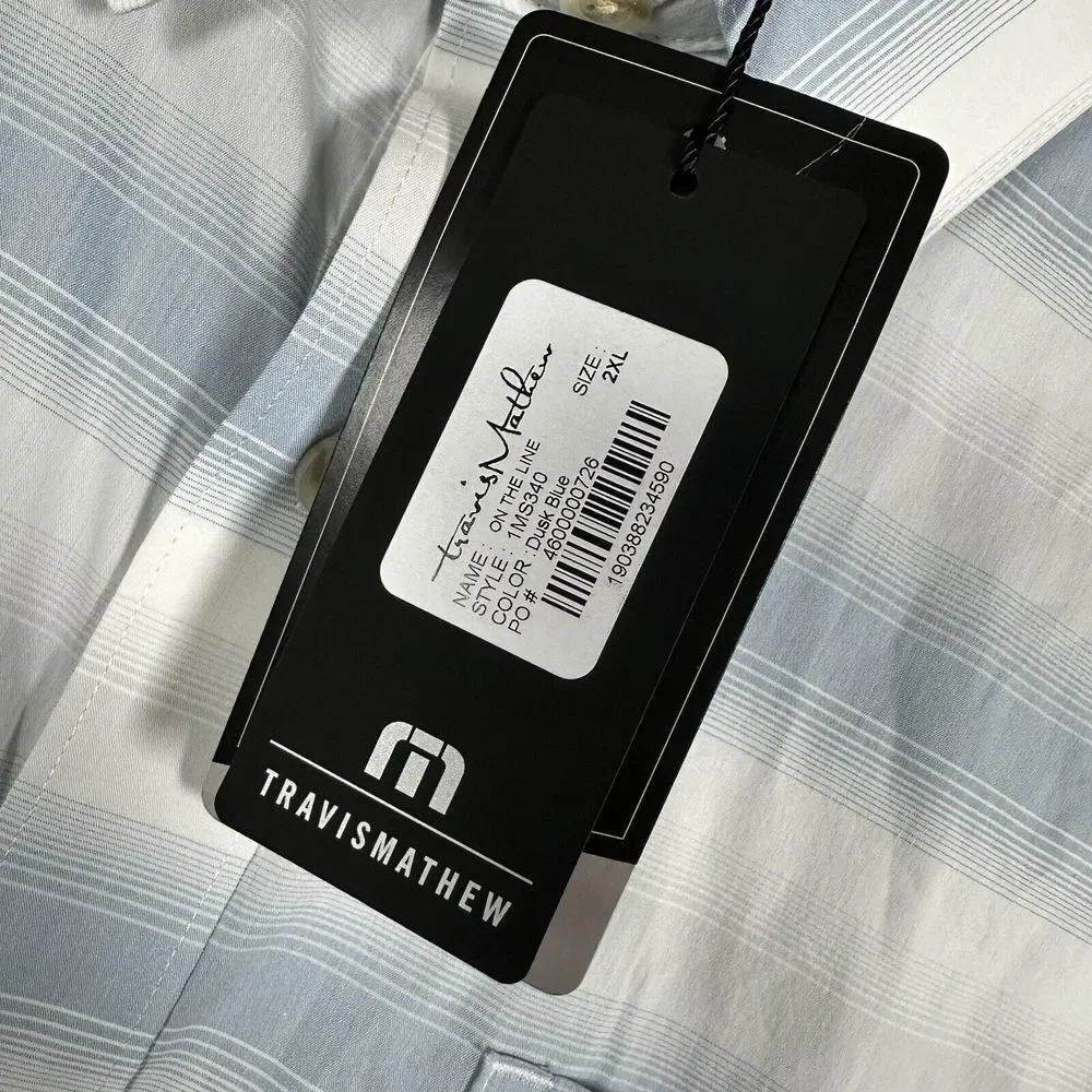 NWT Travis Mathew 2XL Dusk‎ Blue White On The Line Short Sleeve Button Up Shirt - Picture 5 of 7